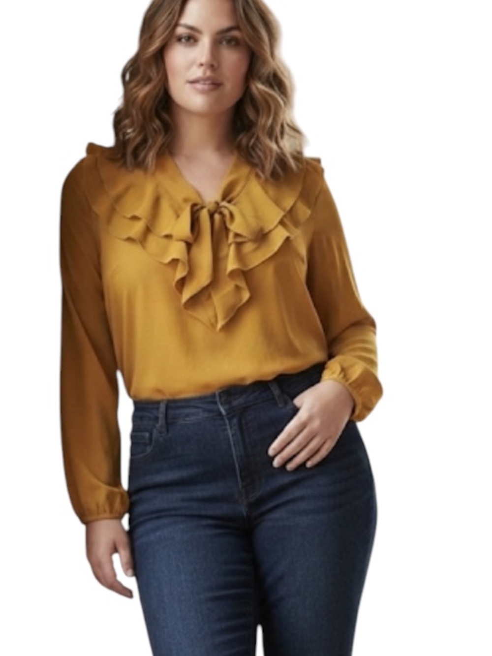 Anne Klein Mustard Ruffle Blouse size XL